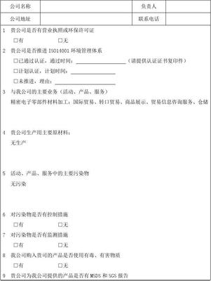 ISO14001相关方环境调查表及要求 商品信息咨询服务
